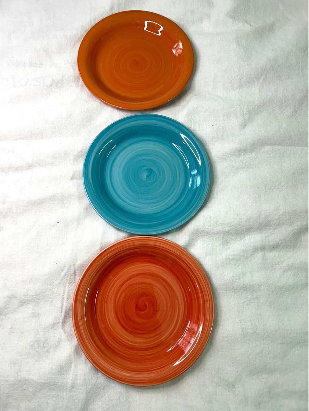 CITRUS GROVE Swirl Set of 3 Salad/Bread/Dessert Plates Orange and Blue 8"